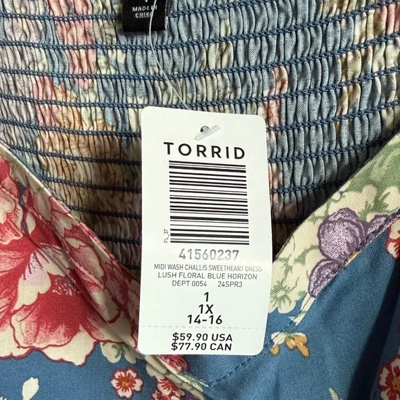 Torrid Floral Print Midi Dress in Blue and Pink - Picture 6 of 7